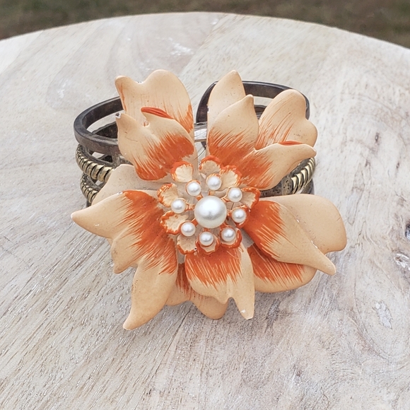 ⭐️⭐️Pink and orange flower bracelet with pearls - Picture 2 of 7